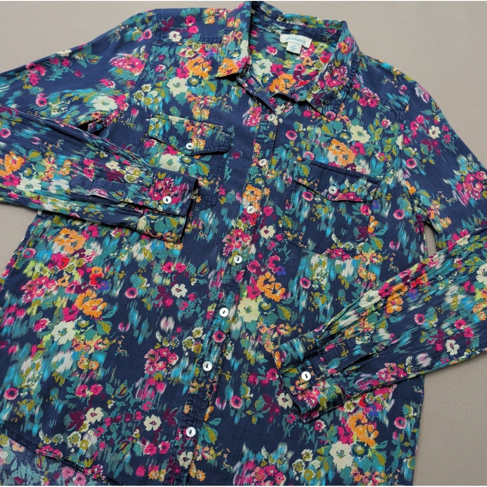 Sundance Floral Ditsy Button Down Shirt Sz XS Boho Cottagecore Watercolor Art